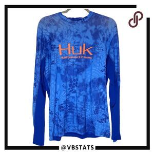 Huk Men's Geometric Abstract Performance Long Sleeve Fishing Tee Blue Small
